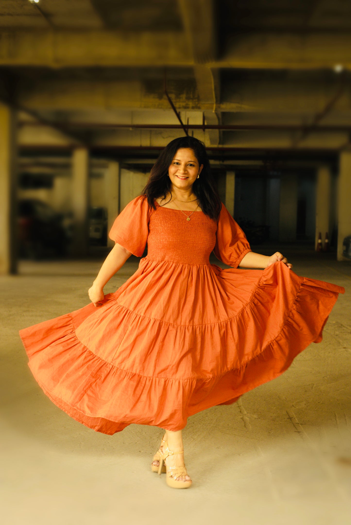 Titliblush Rust Smocking Dress