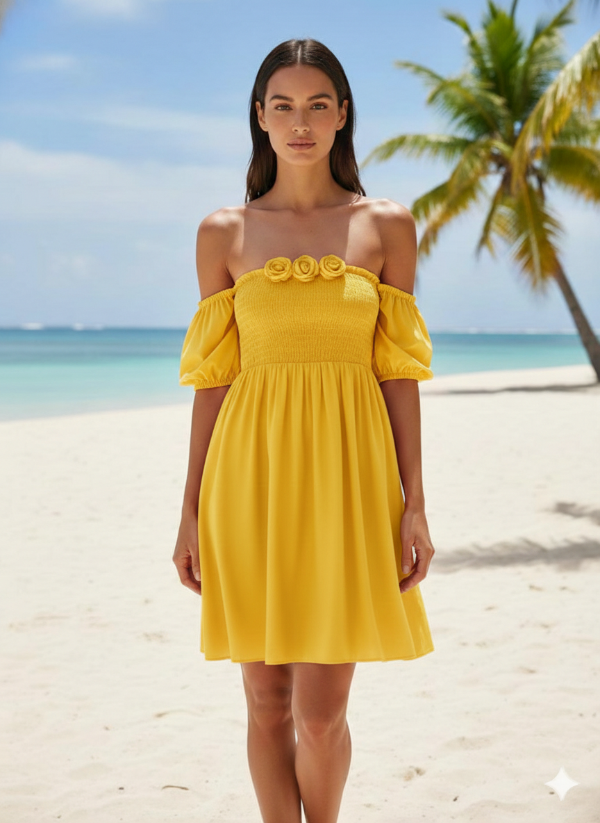 Titliblush Yellow Smocking Beach Dress