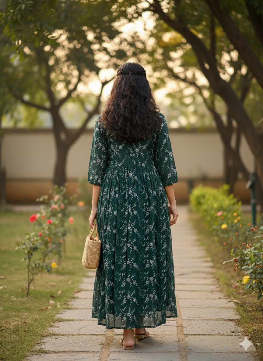 Titliblush Green Embroidered Dress