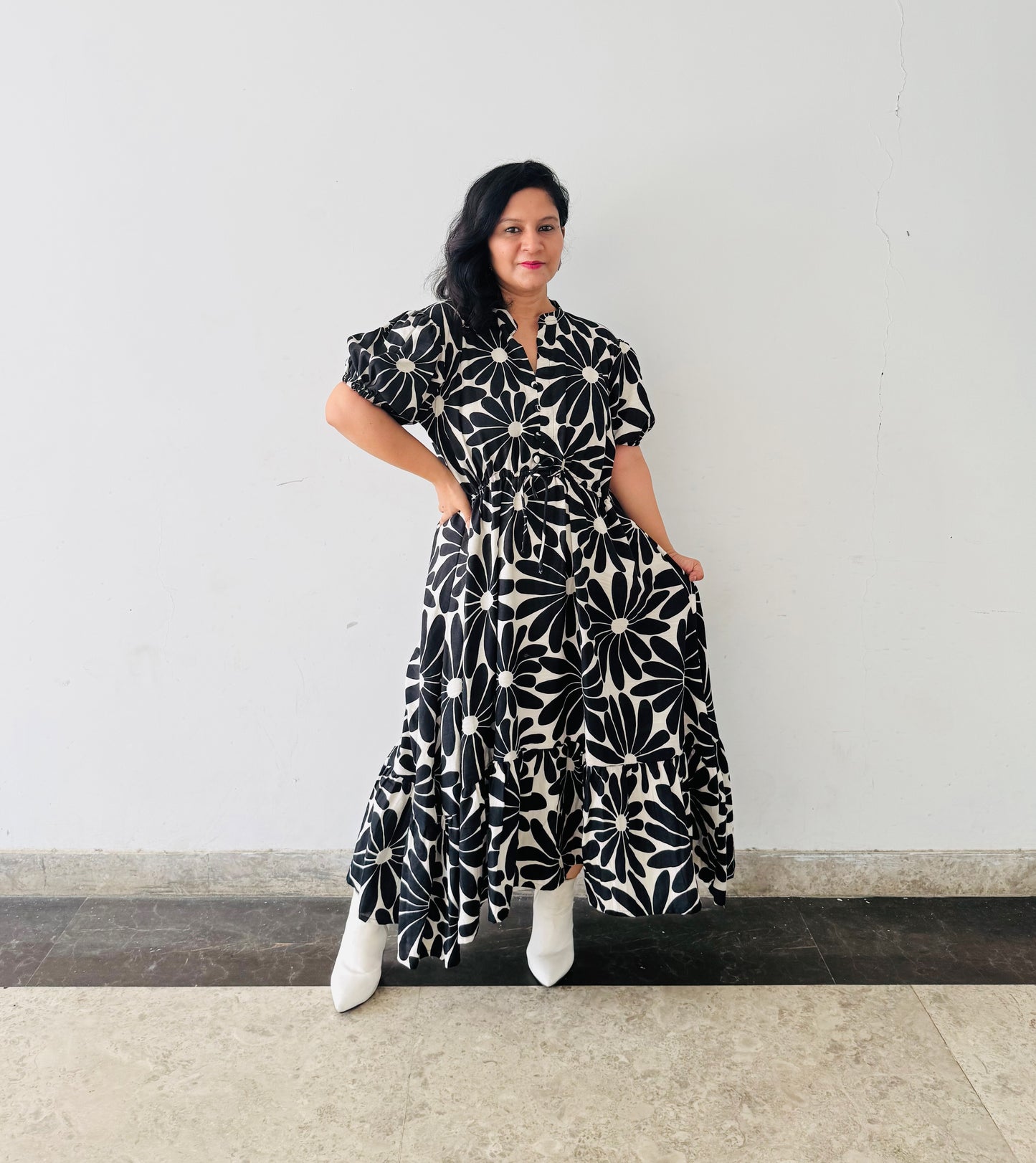 Titliblush Black Floral Cotton Dress