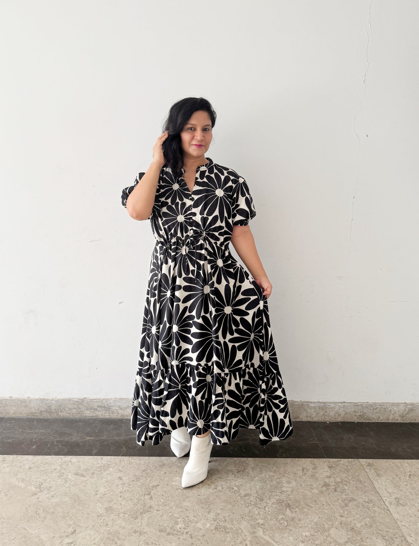 Titliblush Black Floral Cotton Dress