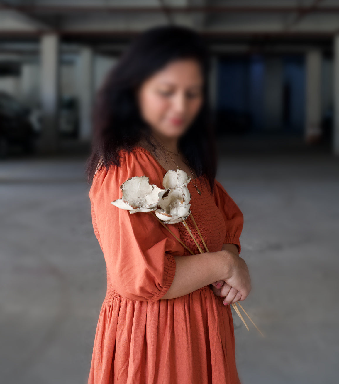 Smocking Bust Flare Dress (Fits S–5XL)