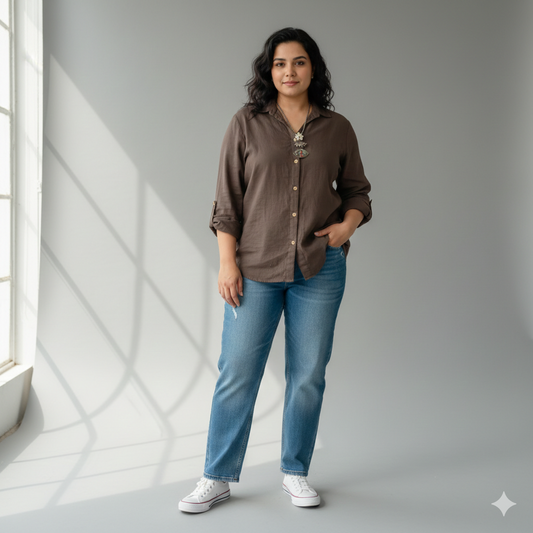 Titliblush Brown Cotton Shirt