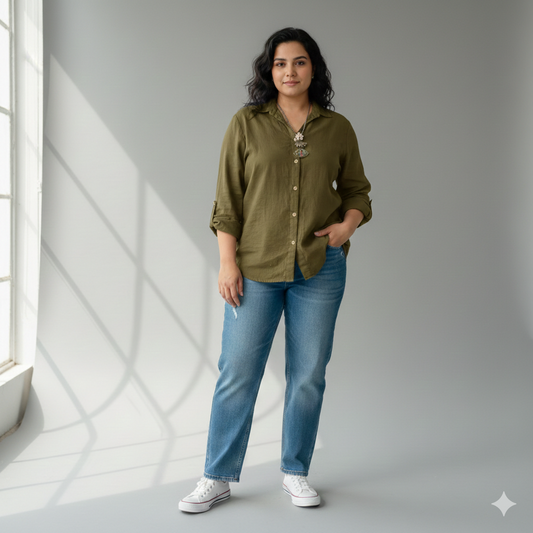 Titliblush Olive Green Cotton Shirt