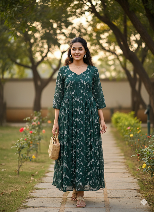 Titliblush Green Embroidered Dress