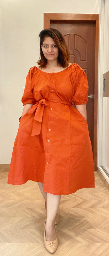 Titliblush Rust Color Cotton Dress
