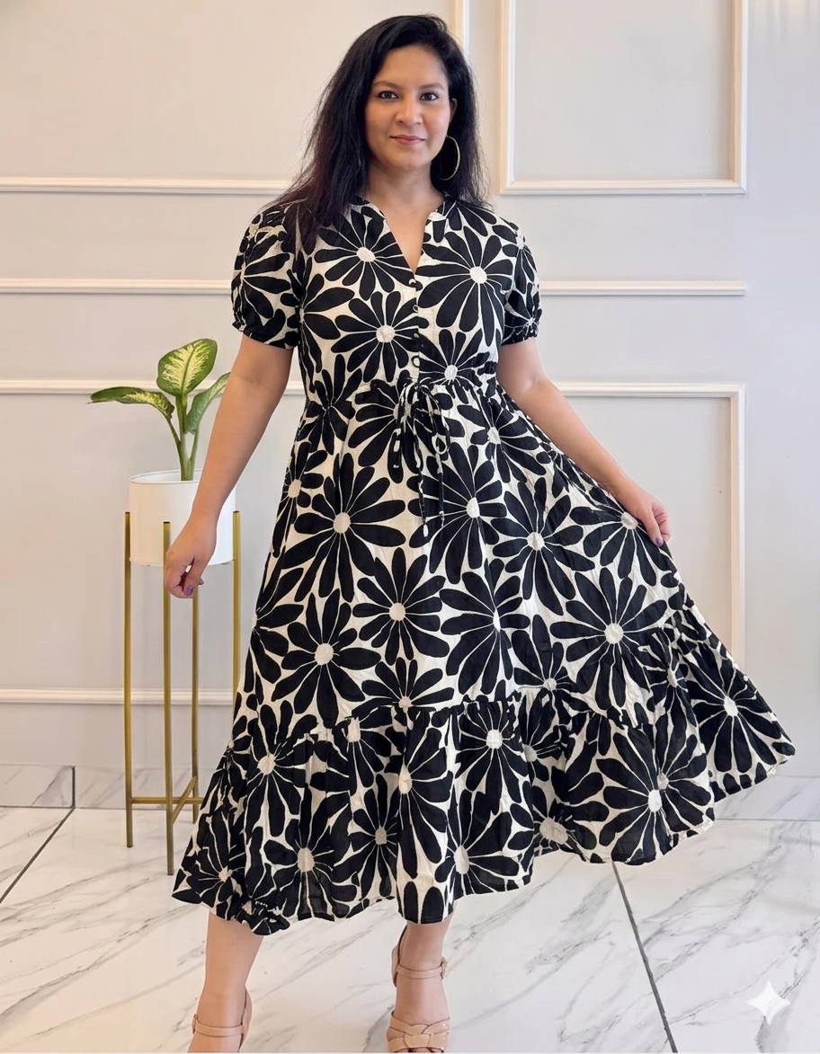 Titliblush Black Floral Cotton Dress