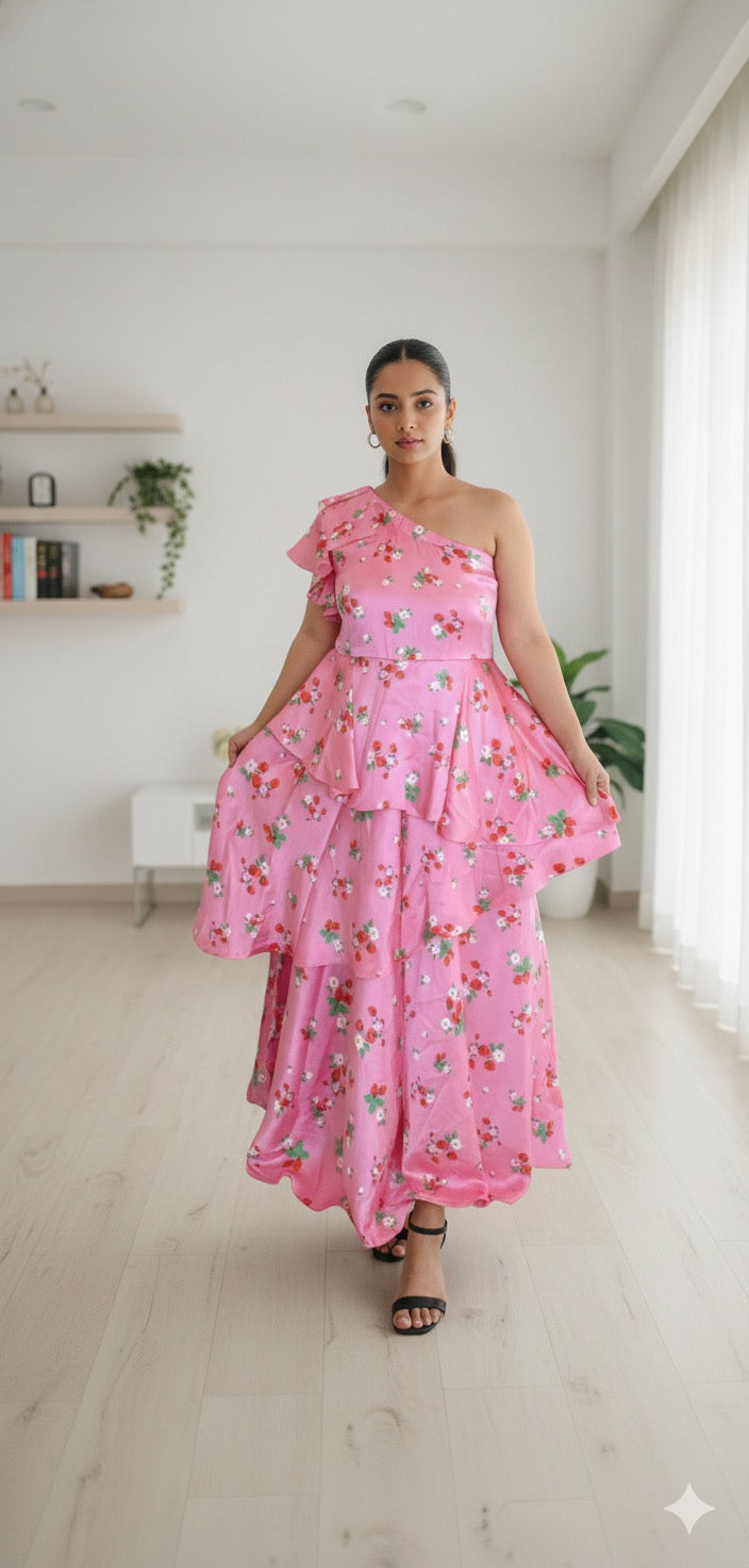 Titliblush Satin Floral Dress