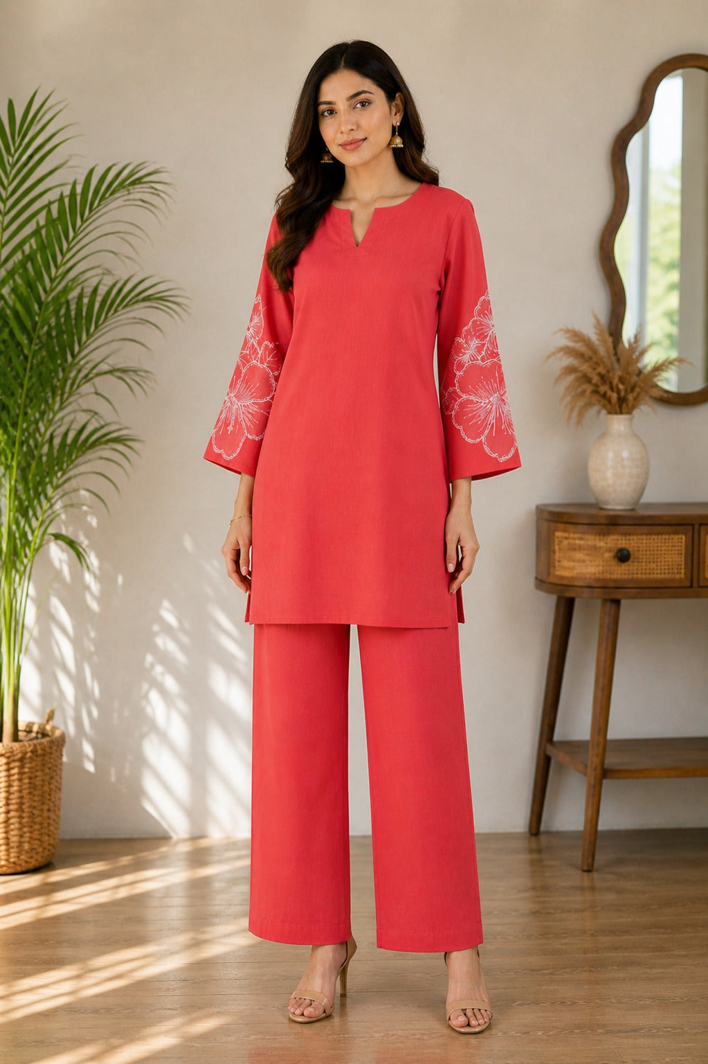 Summer Cotton Co-Ord Set with Lace Sleeves | S–5XL