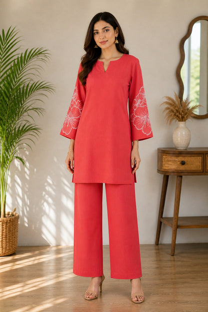 Summer Cotton Co-Ord Set with Lace Sleeves | S–5XL