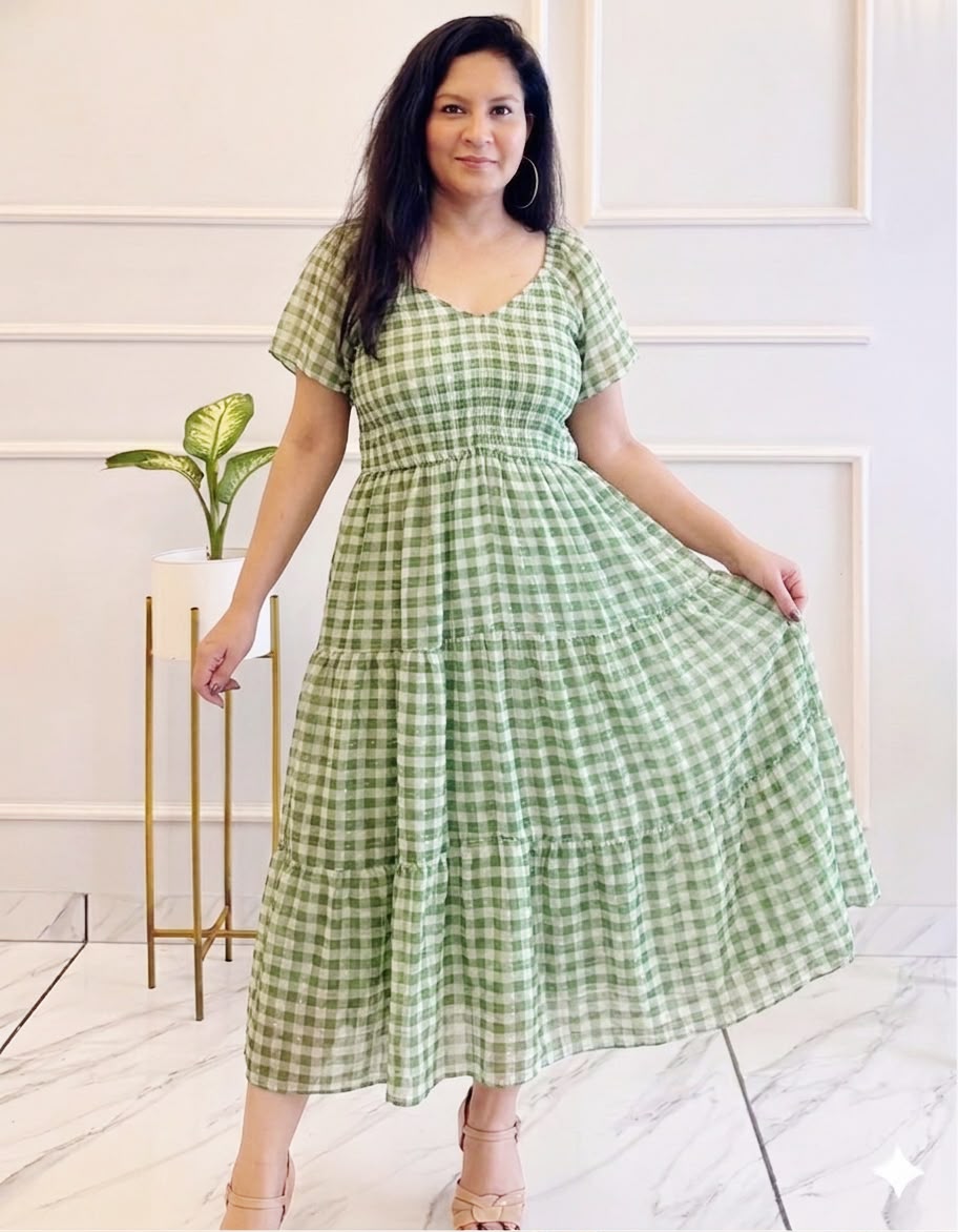 Titliblush M Size Green Checks Dress